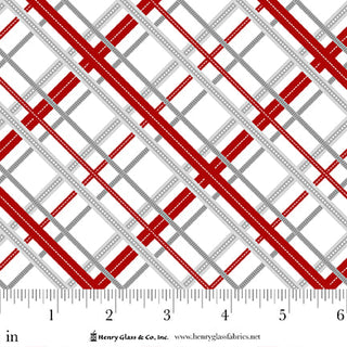 Henry Glass Quilting Fabric Blizzard Fun Line by Jan Shade Bias Plaid - Red/Gray