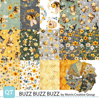 Buzz Buzz Buzz (Bee & Floral Toss) by Dan Morris for QT Fabrics - One Yard Cuts