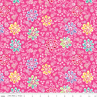 Riley Blake Chasing Rainbows Main Pink by Leslie Ryan of Blooming Boldly